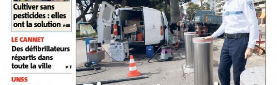 À la UNE de Nice-Matin : les bornes CAME URBACO en cours d'installation sur la Croisette à Cannes